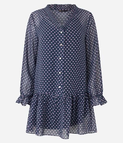 Vestido Corto en Chiffon con Manga Evasé y Estampa Abstracta 6