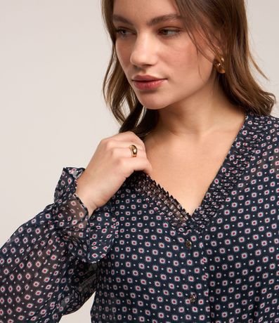 Vestido Corto en Chiffon con Manga Evasé y Estampa Abstracta 3