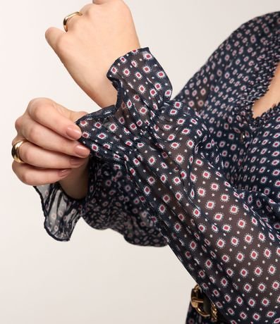 Vestido Corto en Chiffon con Manga Evasé y Estampa Abstracta 4