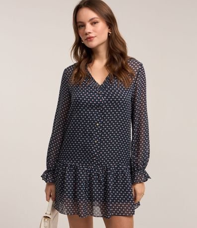 Vestido Corto en Chiffon con Manga Evasé y Estampa Abstracta 5