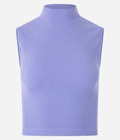 Blusa Musculosa en Poliamida Acanalada con Cuello Alto 3