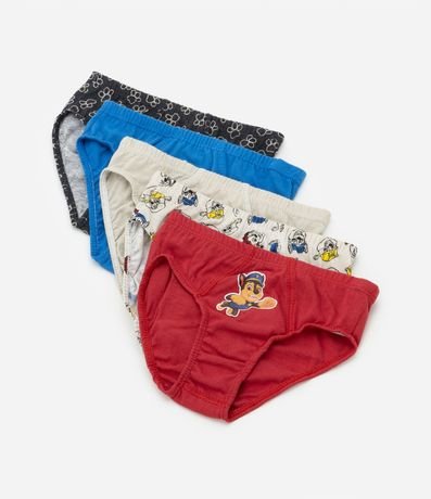 Kit 05 Calzoncillos Slip Infantil con Estampa Paw Patrol - Talle 2 a 8 años