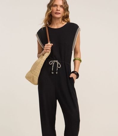 Mono en Viscosa con Sisa de Punto y Lazo en la Cintura