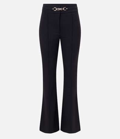 Pantalón Flare en Punto Roma con Detalle en Metal en la Cintura 5