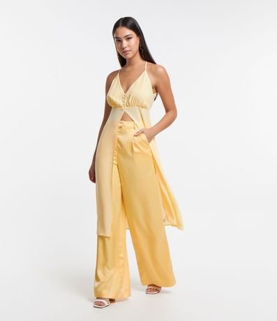 Pantalón Pantalona Satinada con Cintura Mediana