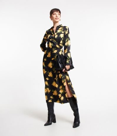 Vestido Midi en Tejido Satinado con Cruzado Delantero 2