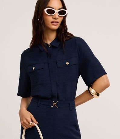 Camisa Airflow con Botones Metalizados y Bolsillos Delanteros