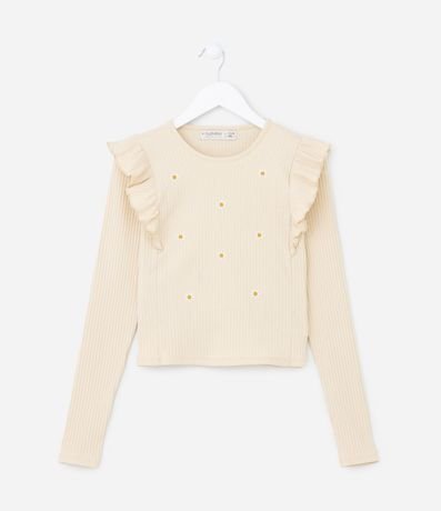 Blusa Infantil Acanalada con Bordado de Margaritas - Talle 5 A 14 1
