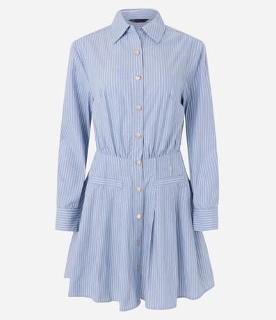 Vestido Chemise en Tricolina con Abotonado Delantero y Estampa a Rayas 5
