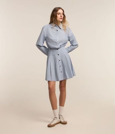 Vestido Chemise en Tricolina con Abotonado Delantero y Estampa a Rayas