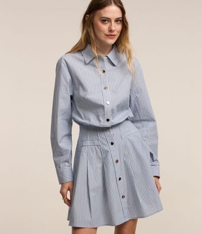 Vestido Chemise en Tricolina con Abotonado Delantero y Estampa a Rayas 2