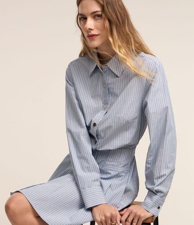 Vestido Chemise en Tricolina con Abotonado Delantero y Estampa a Rayas 4