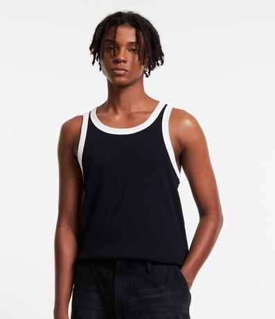 Musculosa en Rib con Bies Contrastante