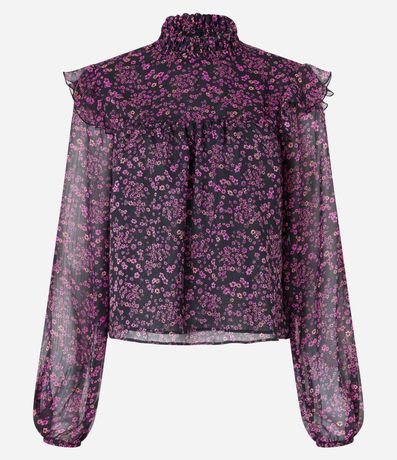 Blusa en Chiffon con Lastex en el Cuello y Estampa Floral Liberty 5