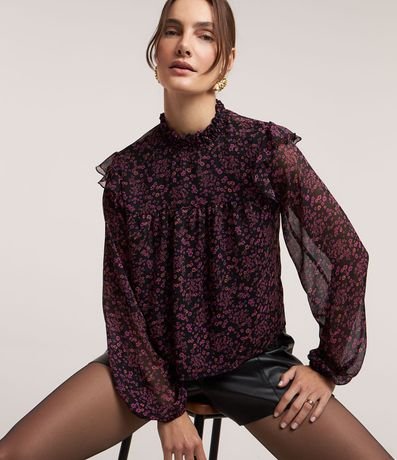 Blusa en Chiffon con Lastex en el Cuello y Estampa Floral Liberty 1
