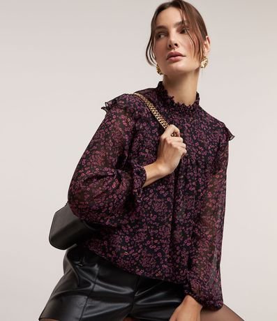Blusa en Chiffon con Lastex en el Cuello y Estampa Floral Liberty 2