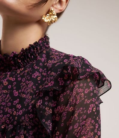 Blusa en Chiffon con Lastex en el Cuello y Estampa Floral Liberty 3
