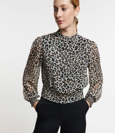 Blusa en Chiffon con Cuello y Ajuste Lastex en el Puño 1