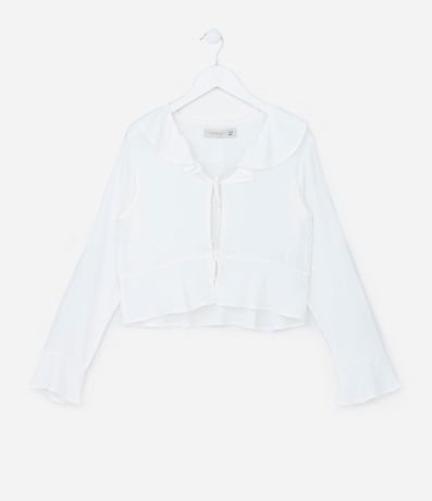 Cardigan Infantil en Viscosa con Volado y Lazo - Talle 5 a 14 años