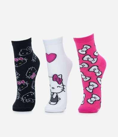 Kit 03 Medias Infantiles con Estampa Hello Kitty - Talle 19 al 34 1