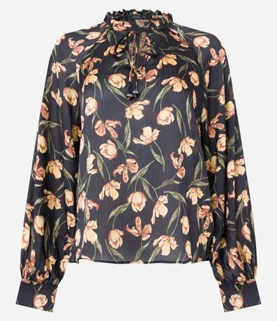 Blusa en Chiffon con Lazo en el Cuello y Estampado Floral 6
