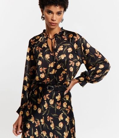 Blusa en Chiffon con Lazo en el Cuello y Estampado Floral 2
