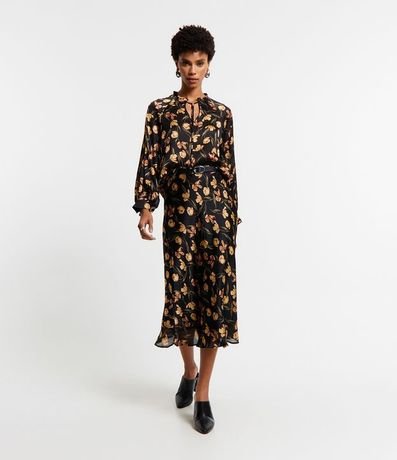 Blusa en Chiffon con Lazo en el Cuello y Estampado Floral 3