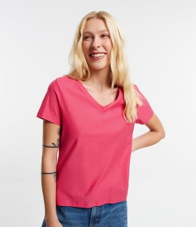 Blusa T-shirt en Flamé con Cuello V 2