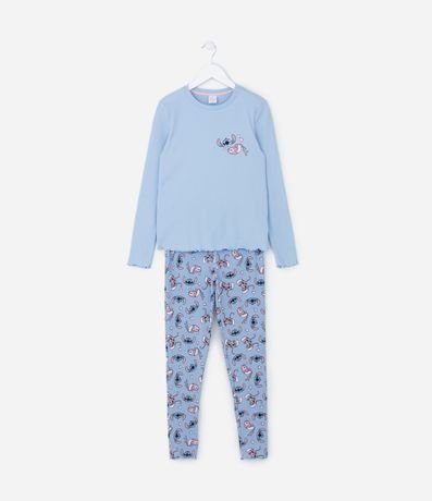Pijama Infantil Acanalado con Estampa Stitch - Talle 5 a 14 años