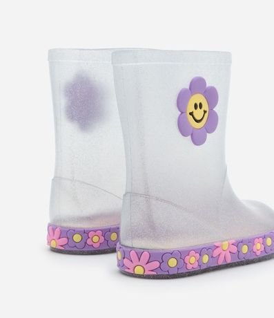 Bota de Lluvia Infantil con Purpurina y Flor - Talle 21 al 28 2