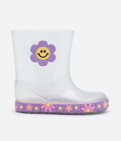 Bota de Lluvia Infantil con Purpurina y Flor - Talle 21 al 28 6