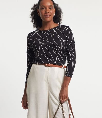 Blusa en Viscosa con Estampado en Follaje Contrastante