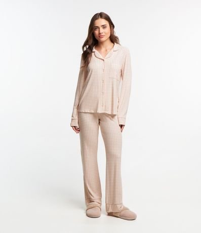 Pijama Americano Largo en Viscolycra con Estampado en Cuadros
