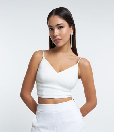 Blusa Cropped en Bengalina con Bretel Fino Doble 1
