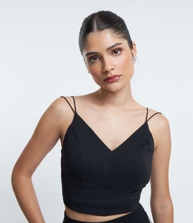 Blusa Cropped en Bengalina con Bretel Fino Doble 1