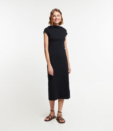 Vestido Midi en Rib con Fruncido Lateral 1