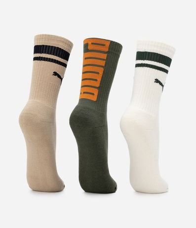Kit 03 Medias Caña Larga Deportiva en Algodón con Logotipo y Lettering Puma 2