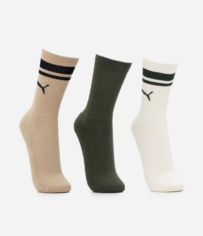 Kit 03 Medias Caña Larga Deportiva en Algodón con Logotipo y Lettering Puma 3