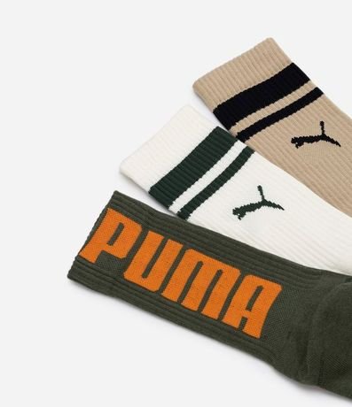 Kit 03 Medias Caña Larga Deportiva en Algodón con Logotipo y Lettering Puma 4