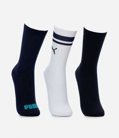 Kit 03 Medias Caña Larga Deportiva en Algodón con Logotipo y Lettering Puma 2