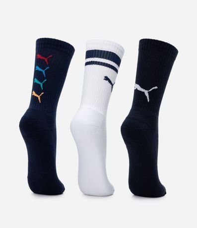 Kit 03 Medias Caña Larga Deportiva en Algodón con Logotipo y Lettering Puma 3
