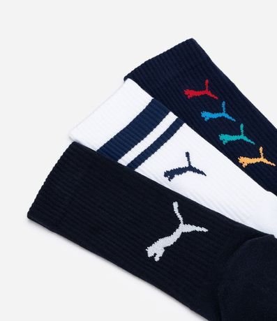 Kit 03 Medias Caña Larga Deportiva en Algodón con Logotipo y Lettering Puma 4