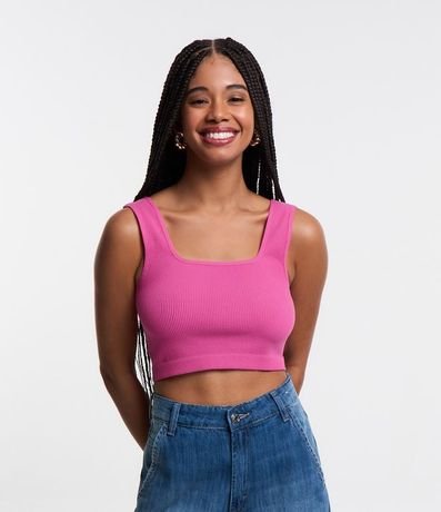 Blusa Musculosa Cropped Básica en Poliamida Acanalada sin Costura