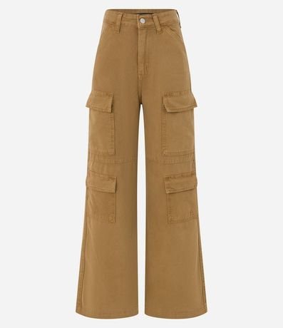 Pantalón Wide Leg Cintura Alta en Sarga con Bolsillos Cargo 5