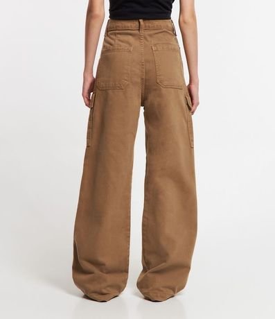 Pantalón Wide Leg Cintura Alta en Sarga con Bolsillos Cargo 3