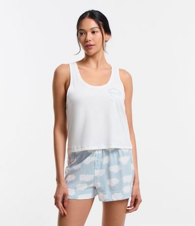 Pijama Short Doll con Estampa de Nube en Algodón