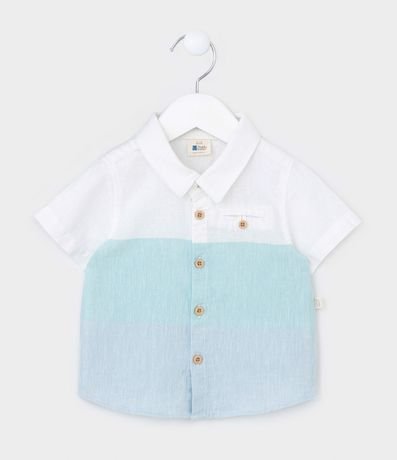 Camisa Infantil en Lino con Bloque de Color y Pequeño Bolsillo - Talle 0 a 18 meses