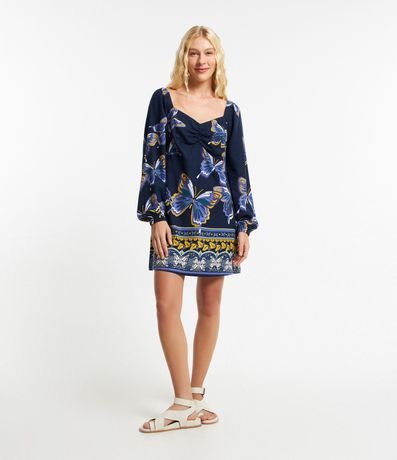 Vestido Corto en Viscosa con Lino y Busto Fruncido 2