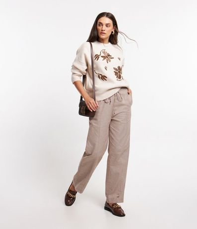 Pantalón Jogger en Tricolina con Lazo en la Cintura y Estampado de Cuadros