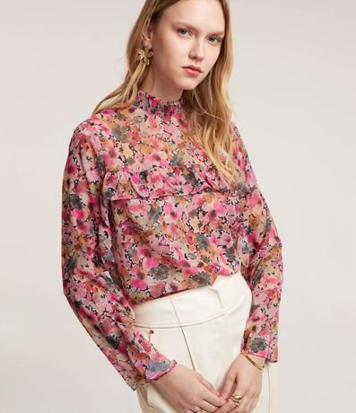 Blusa en Chiffon con Volados y Estampa Floral